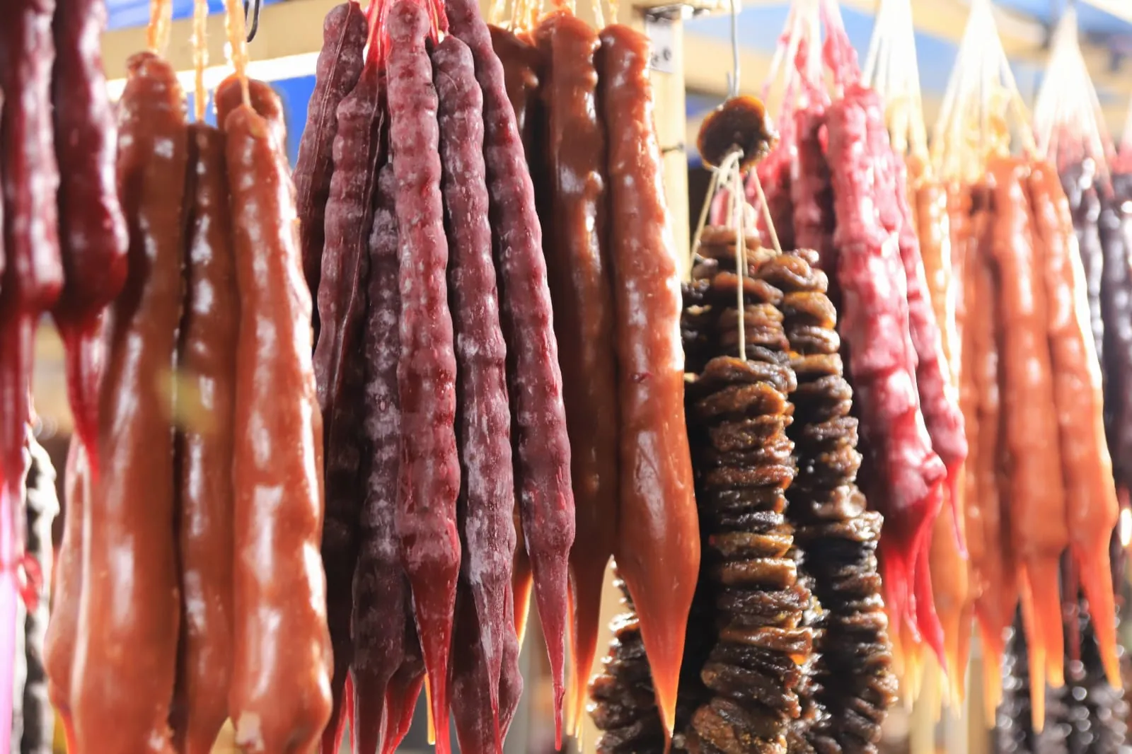 Churchkhela hanging at a market stall