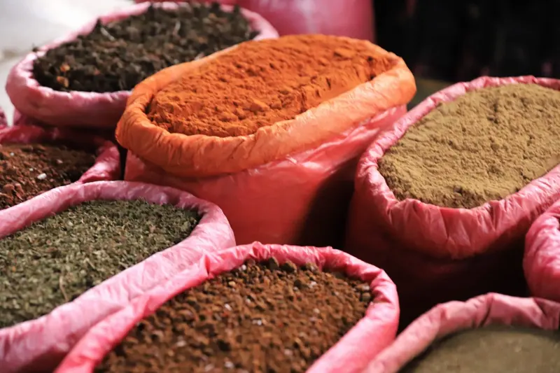 Sacks of Georgian spices at a market